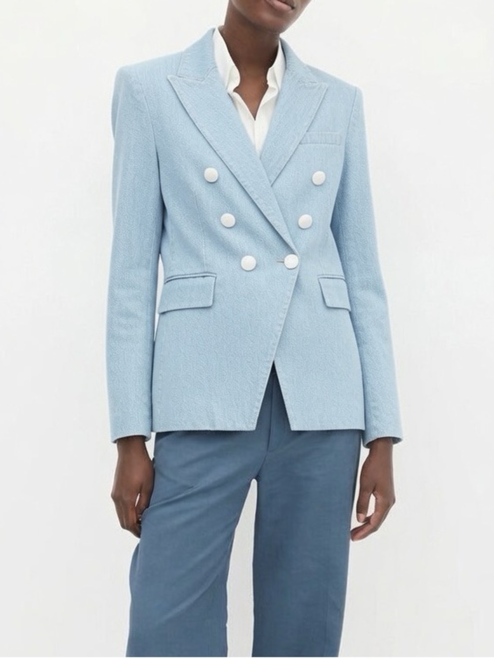 Veronica Beard Miller Dickey Jacket Light Blue Double-Breasted Blazer